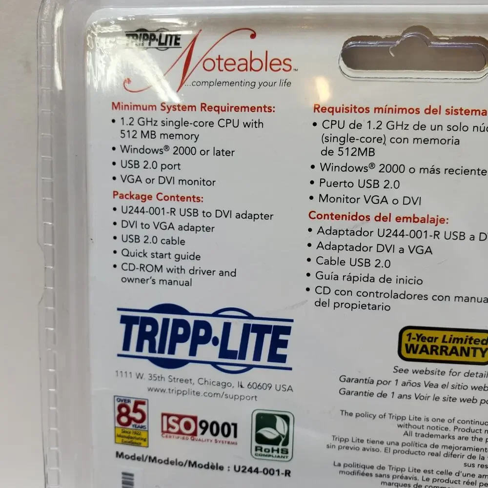 Tripp-Lite Adapter Notables USB to DVI/VGA 512 MB Memory New